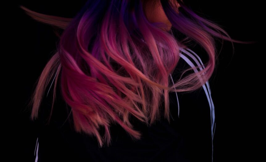 black hair with pink streaks