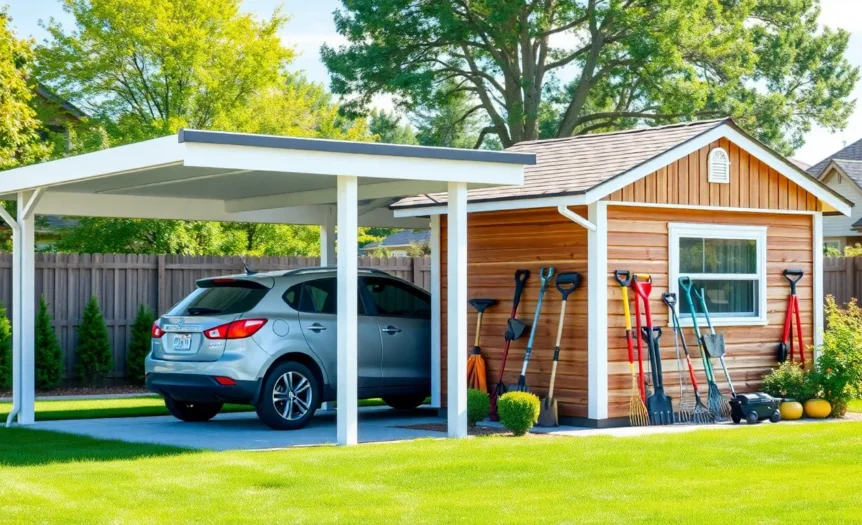 carport with shed